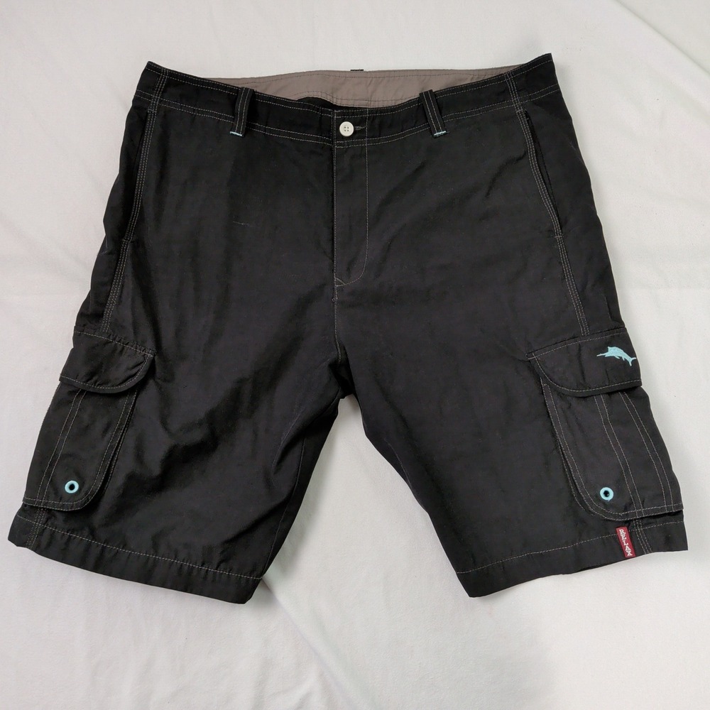 Tommy Bahama Relax Mens Black Cargo Swim Shorts Trunks Size 38 Coastal Island